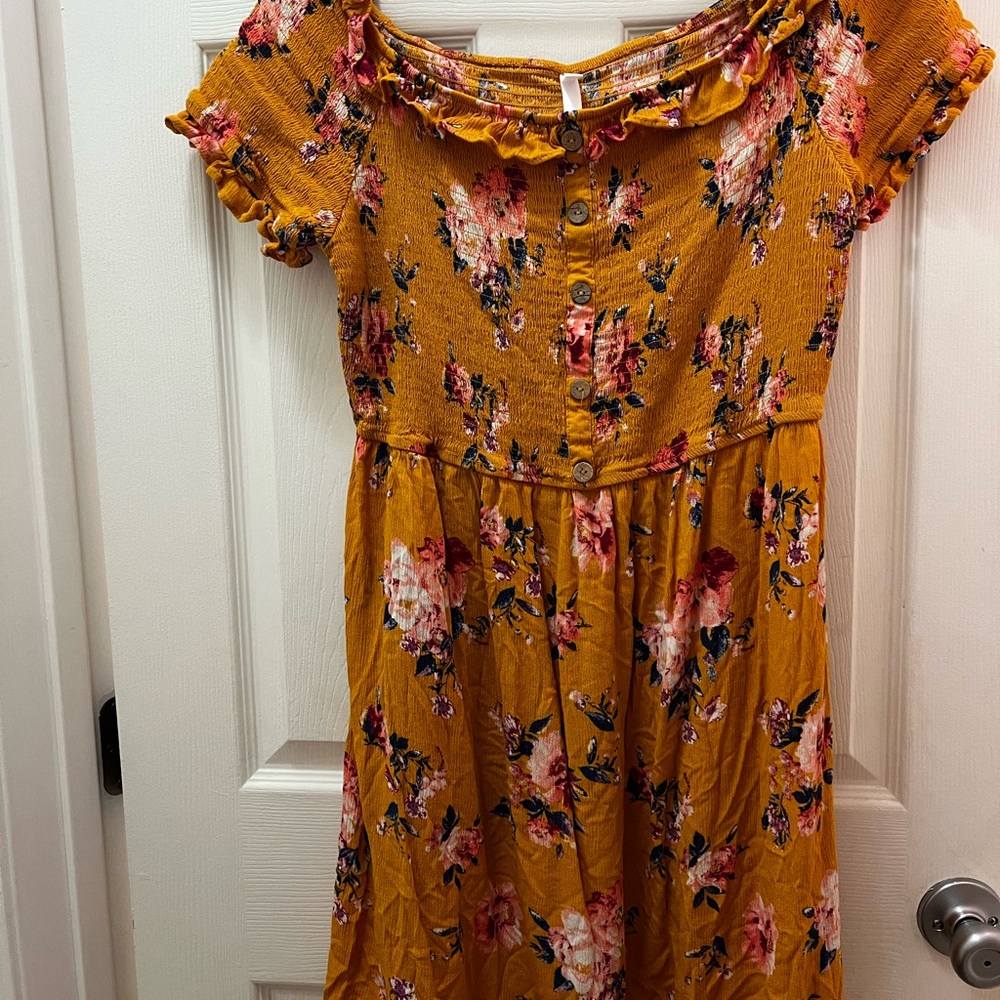 Yellow floral off the shoulder dress